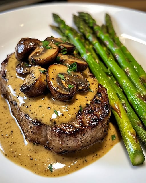 Steak with asparagus tips